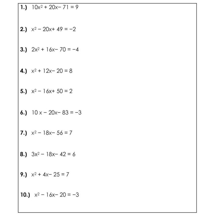 Unit 8 test study guide quadratic equations