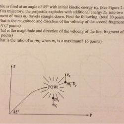 A projectile is fired at an upward angle of 45