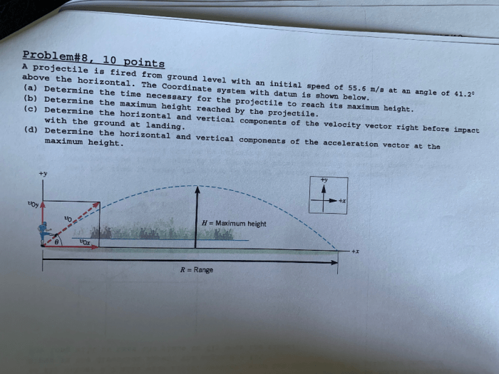 A projectile is fired at an upward angle of 45